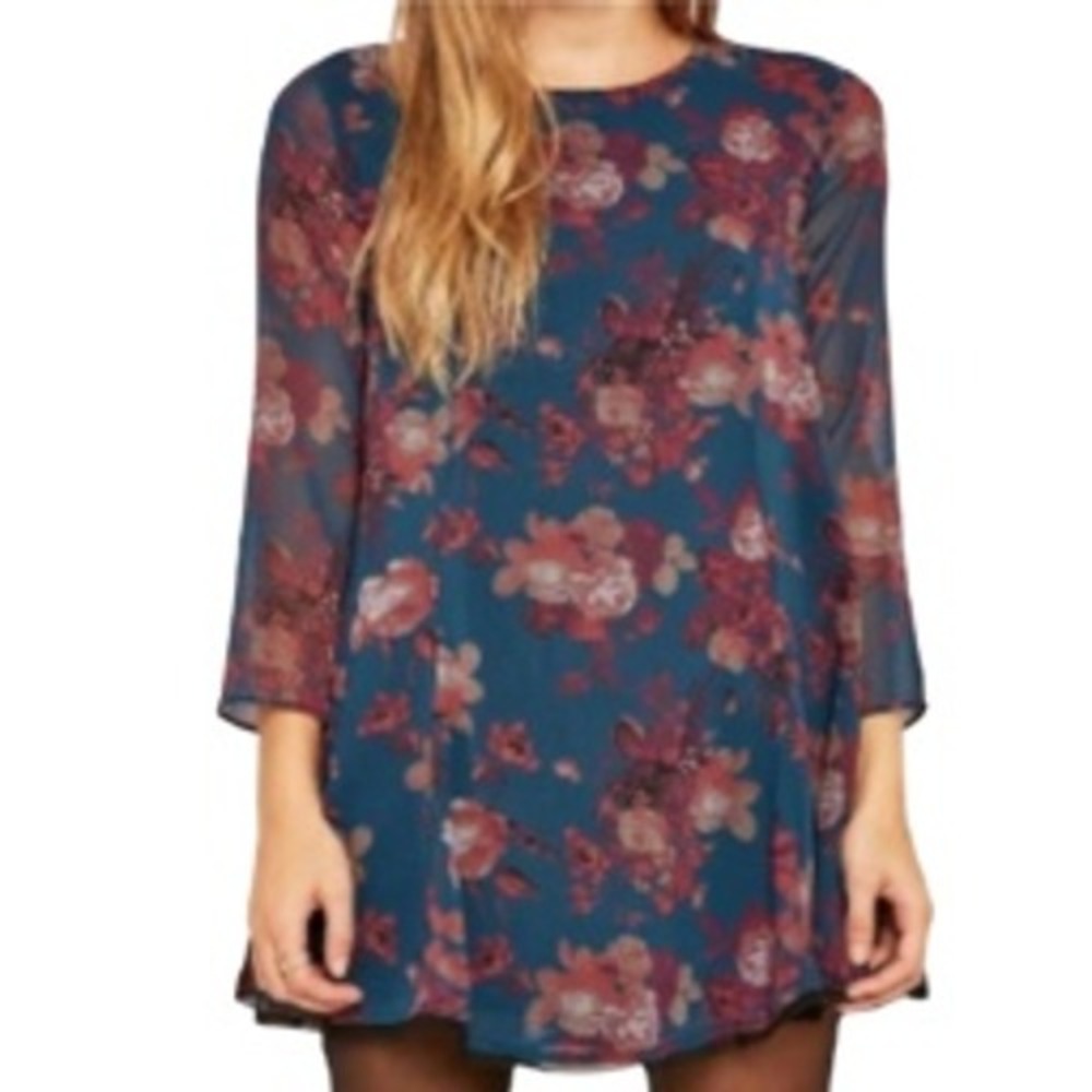 Kimchi Blue Cinderdrea Floral A Line Mini Dress Sheer Sleeve Size XS